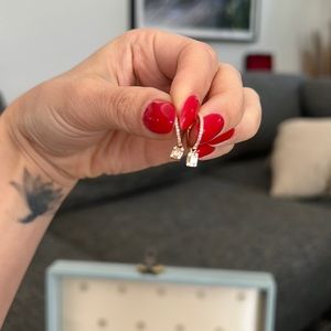 Rose gold diamond baguette huggie earrings